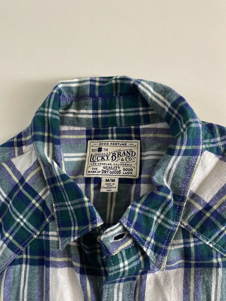 Lucky Brand Flanel Plaid LONG SLEEVE SHIRT Pearl SNap Medium SLim 15.5 x 34/35 M - Image 4 of 4