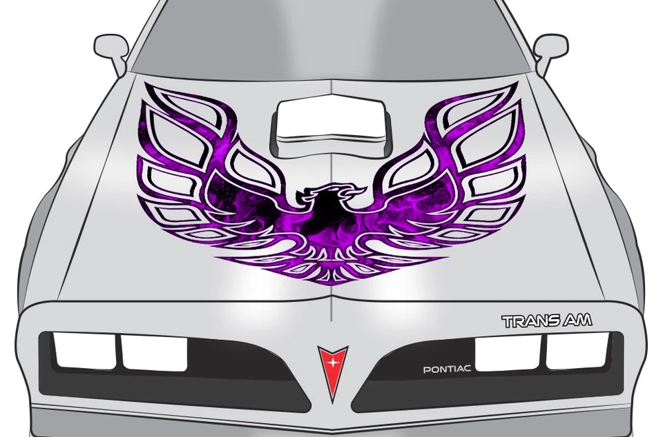 Calcomanía gráfica Firebird Hood 42" X 42" para Pontiac Trans Am PURPLE FLAMES Foto 2 de 4