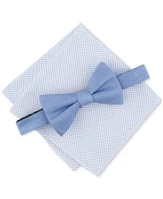 Alfani Men's Minetta Solid Bow Tie & Textured Pocket Square Set Blue