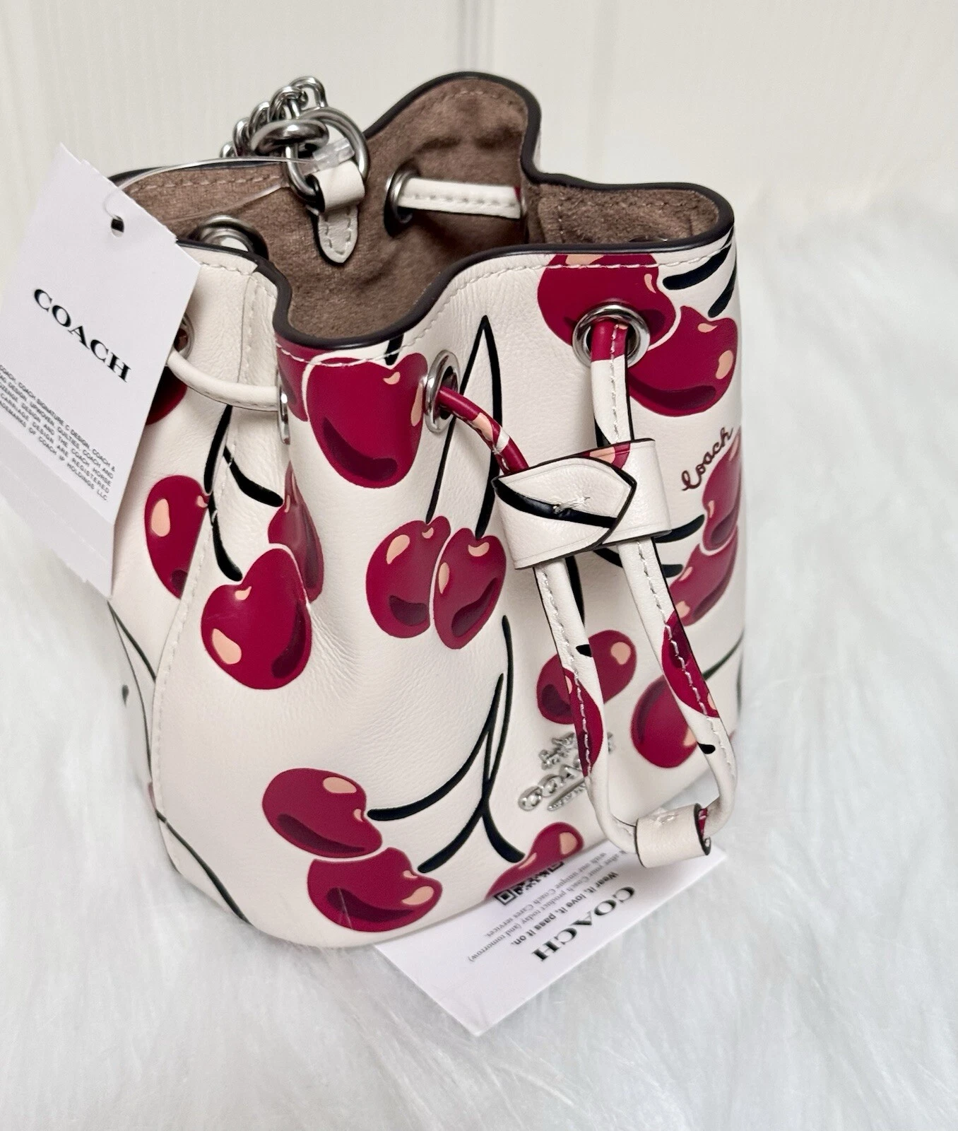 Coach CZ030? Braccialetto con coulisse e gesso stampa ciliegia multi nuovo con etichette