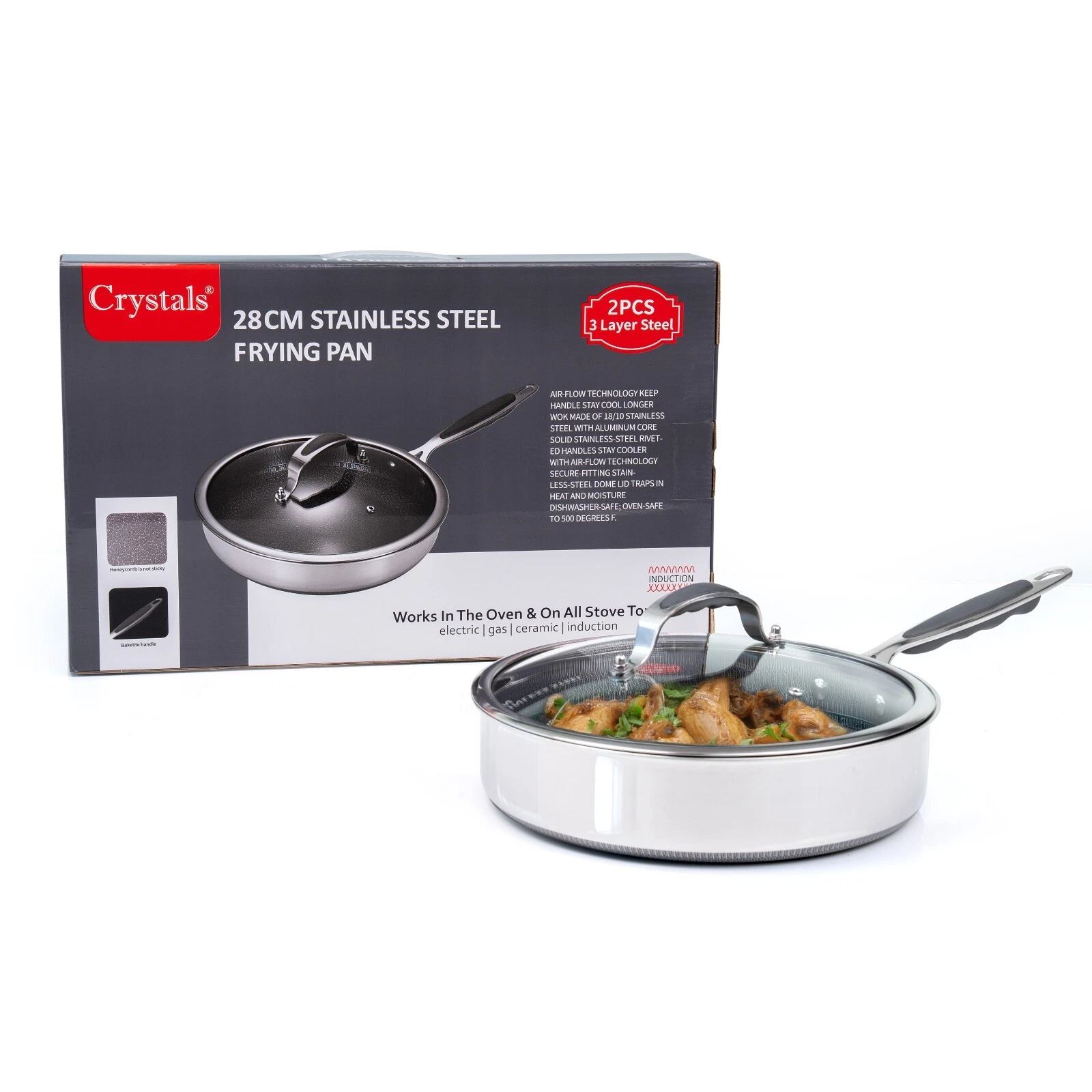 Stainless Steel Induction Frying Pan Non Stick Fry Cooking Cookware UK
Opens in a new window or tab