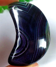 42x23x6mm Green&Black Stripes Onyx Agate Moon Reiki Healing Pendant Bead BQ65457