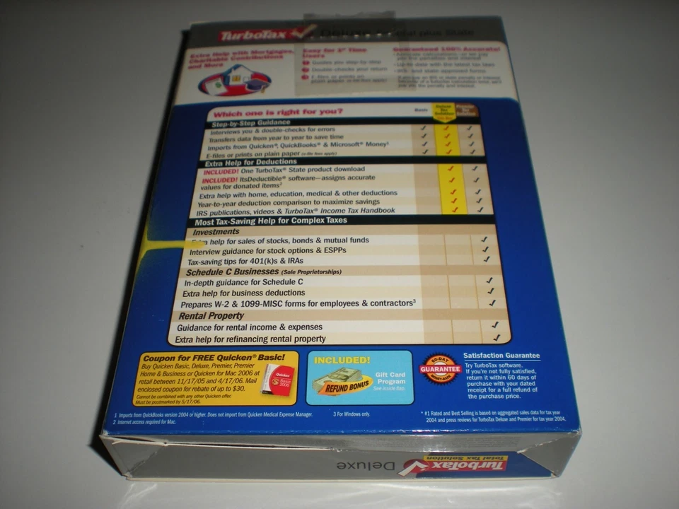 Turbotax 2005 Deluxe + state.  New in box.  Genuine but blemished package. - Image 3 of 4