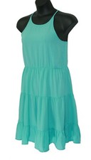 Pins and Needles Turquoise Tiered Dress Medium M Open Back Spaghetti Strap