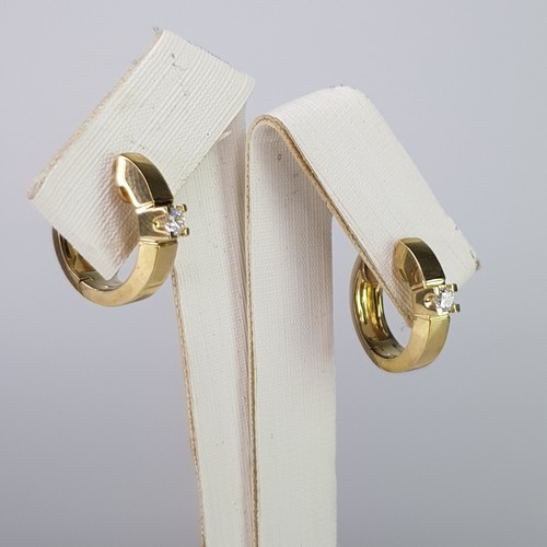 Modernist Gold Plated Sterling Silver Large CZ Gemstone Thick Hoop Earrings 14mm - Picture 3 of 10