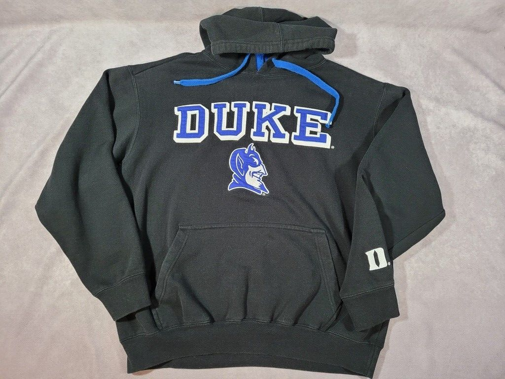 Duke University Blue Devils Hoodie Sweatshirt Medium Black Pullover  Embroidered
