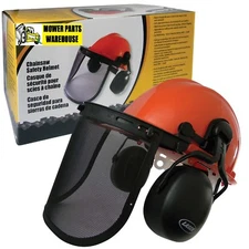 CHAINSAW CHAIN SAW SAFETY HELMET EAR MUFFS FACE SHIELD SYSTEM ORANGE HARD HAT