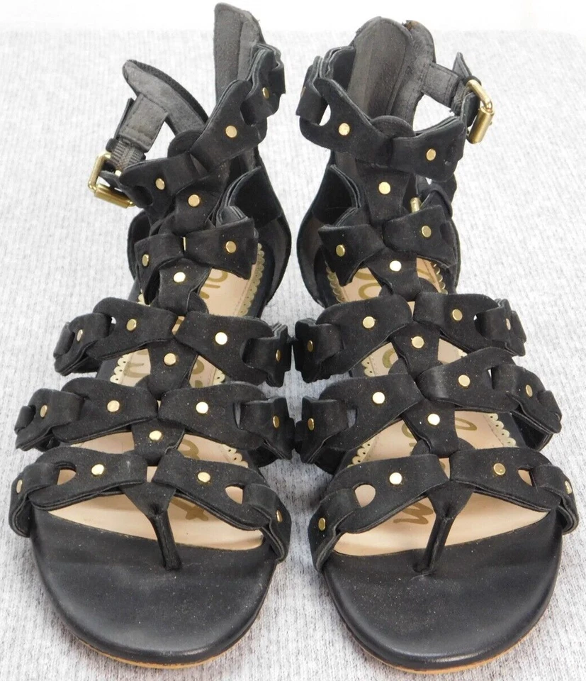 Sandalia Sam Edelman Draper Cage cuña gamuza negra para mujer 7,5 correas tejidas Foto 2 de 4