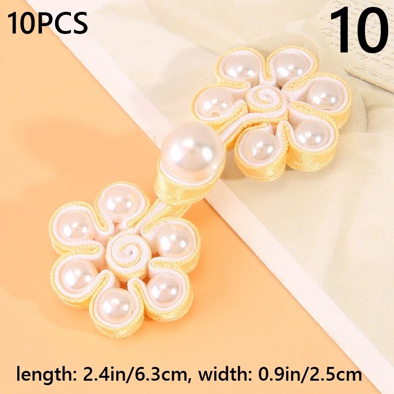 10pcs Vintage Flower Pearl Frog Button Sewing for Wedding Cheongsam Tang Suit - Image 4 of 4
