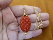 J13-5 Red CINNABAR carved wood lacquer bead jewelry 18" Pendant gold necklace