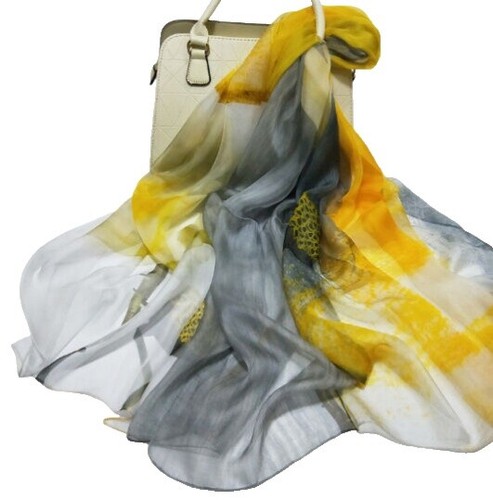 Étole Frangée Mauve Et Jaune - Dimensions 146 X 62 Cm - Occasion En Bon état, Matière Coton Mélangé