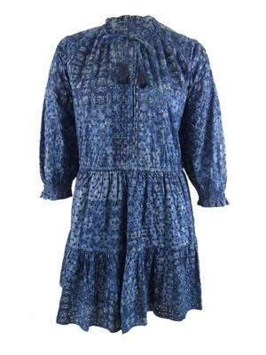 Lauren Ralph Lauren Women's Geo-Print Eyelet Cotton Dress (16, Blue Multi)