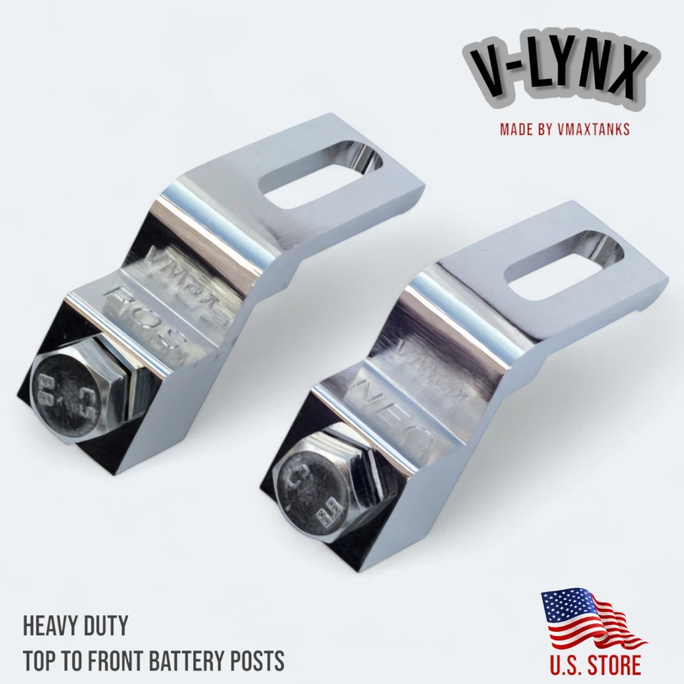 V-LYNX Top Post to Front Post Battery Terminal Adapter / Pair VLynx Stainless Steel