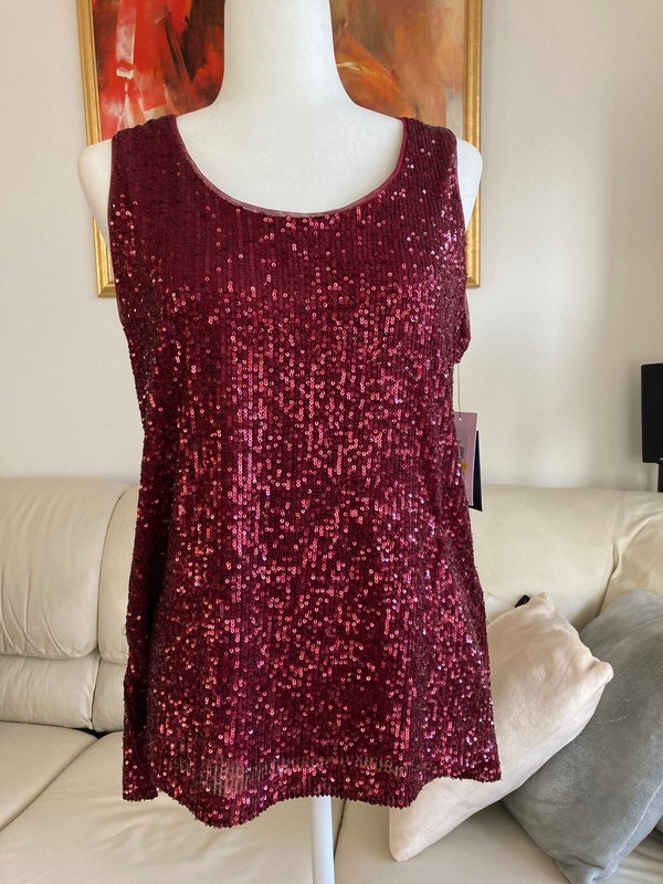 DKNY Burgundy Sequin Tank Top - -Size Medium – New With Tags