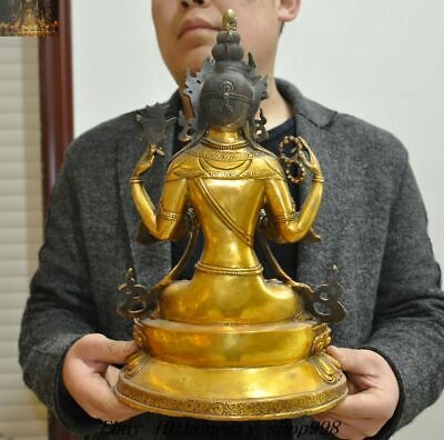 Buy Old Tibetan Buddhism Bronze Gilt 4 Arms Chenrezig Kwan-yin Guanyin Buddha Statue