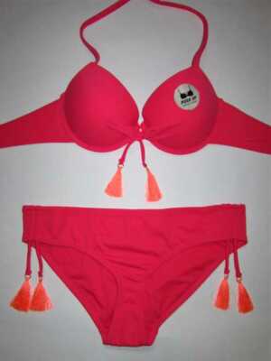 PUSH UP TRIANGEL NECKHOLDER BIKINI SET TOP Gr.36S 75B B ROSA BARBIE PINK QUASTEN