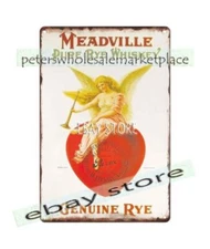 MEADVILLE RYE WHISKEY rustic bar decor metal tin sign memorabilia brewery