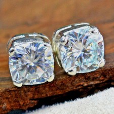925 Silver Certified White Diamond 4.80Cts. Cushion Shape Studs - Tariffs Free