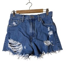 Levi's Women Denim Shorts 28 Blue Distressed High Waisted Mom Raw Hem Festival