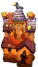 Vintage 80s Enesco Halloween Lighted Haunted House Village 378461 Witch Ghost