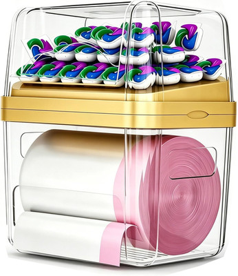 2-In-1 Trash Bag Dispenser & Laundry/Dishwasher Pods Container, Clear Acrylic Ga