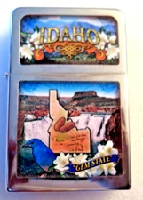 NOS Large Souvenir Table Lighter IDAHO THE GEM STATE Chrome 4.5 X 3"