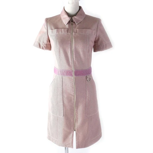 HERMÈS Abito HERMES rosa cotone manica corta zip pezzo unico donna taglia 34 Authe