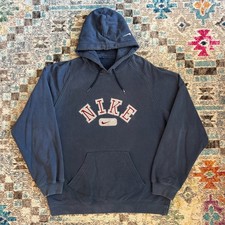 Vintage Y2K Nike Center Swoosh Hoodie Sweatshirt Blue Spell Out 25x29