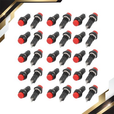 30 Pcs 250V 3A 2 Terminals SPST On/Off Momentary Red Push Button Switches