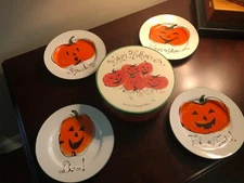 Halloween 8" Dessert Salad Plates -Set Of 4- by Rosanna with Box Jack-O-Lantern