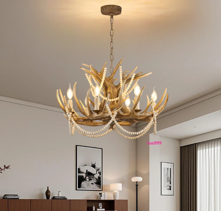 Lámpara de cuerno de ciervo retro americana sala de estar colgante luz asna cuentas araña Foto 4 de 4