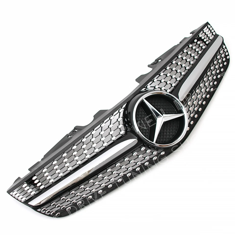Chrome Black Bumper Grille W/Star For Mercedes Benz R230 09-12 SL500 SL600 SL63 Foto 3 de 4
