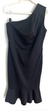 Grace Karin Black One Shoulder Midi Dress XL  Mermaid Hem Wedding Guest