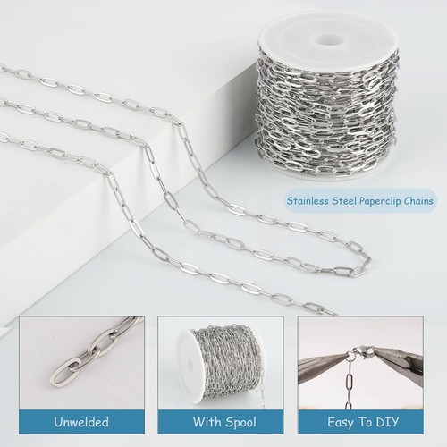 KISSITTY 16.4ft Stainless Steel Snake Chains - 4mm Flat Jewelry Making Chains For Bracelets & Necklaces