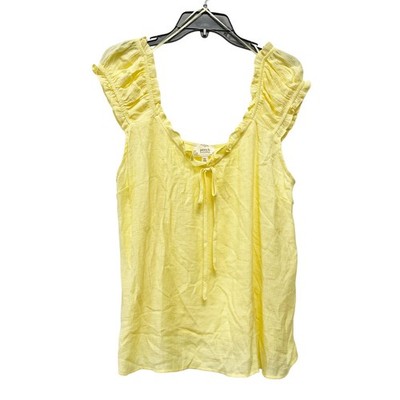 Perch By Blu Pepper for Anthropologie Women Yellow Ruffled Sleeve V Neck Top 2XL