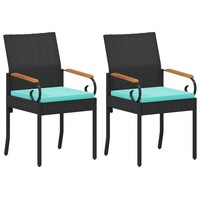 Poly-Rattan GartenstüHle 2Er Set Akazienholz Schwarz TüRkis Balkon Terrasse