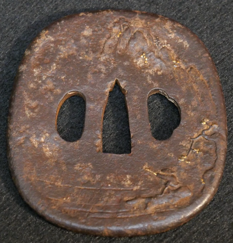 金色熨斗古董日本刀镡| eBay