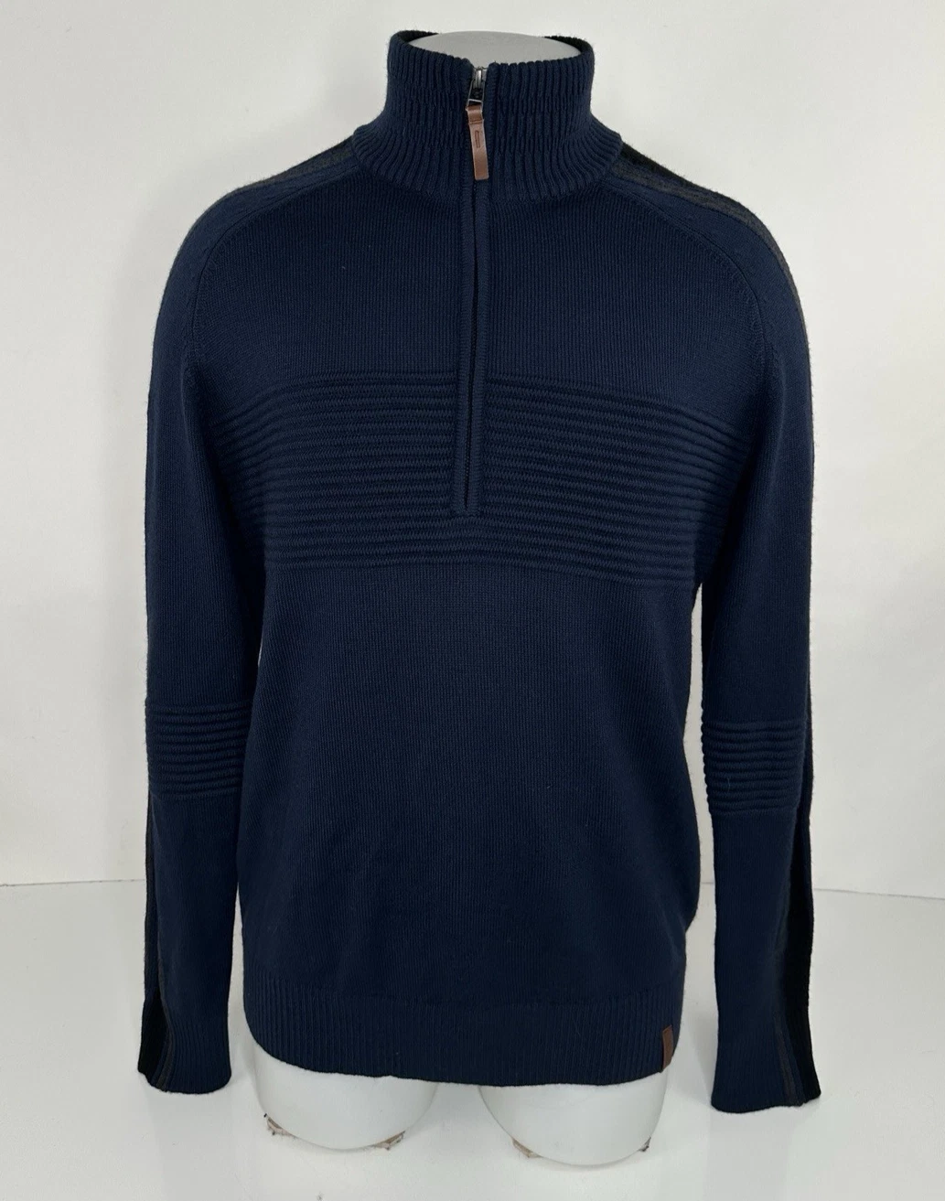 Obermeyer - Knit Dark Blue Wool Blend 1/4 Zip Mens Md. Pullover Sweater