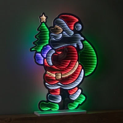 SAMUEL ALEXANDER 60cm Standing Santa with Tree Christmas Infinity Light with Multi-Coloured LEDs