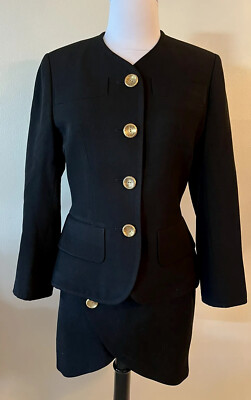 YVES SAINT LAURENT Rive Gauche 2pc black suit vtg~Size 36~ GORGEOUS!