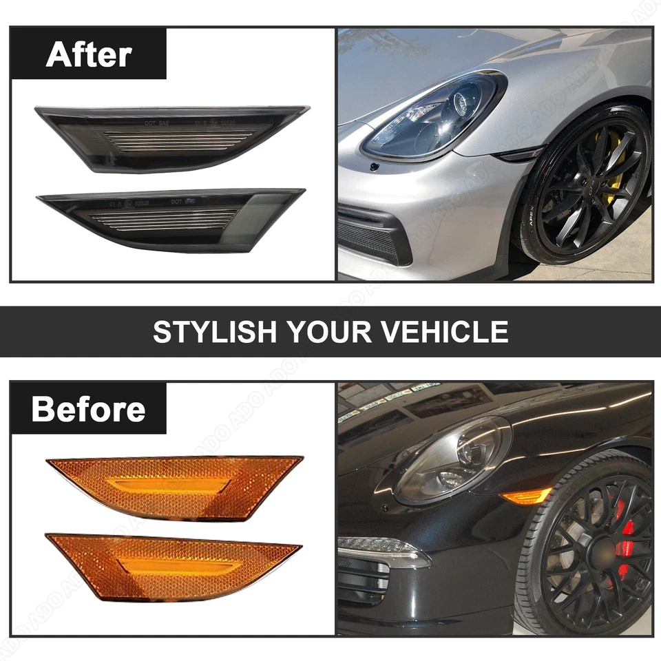 2x For Porsche 911 991 Boxster Cayman 981 718 LED Side Turn Signal Indicator Black - Image 4 of 4
