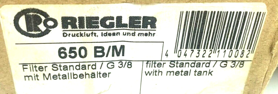 RIEGLER 650 B/M Compressed Air Filter with Metal Bowl 40 µm G3/8 p/n 100974 - Image 4 of 4