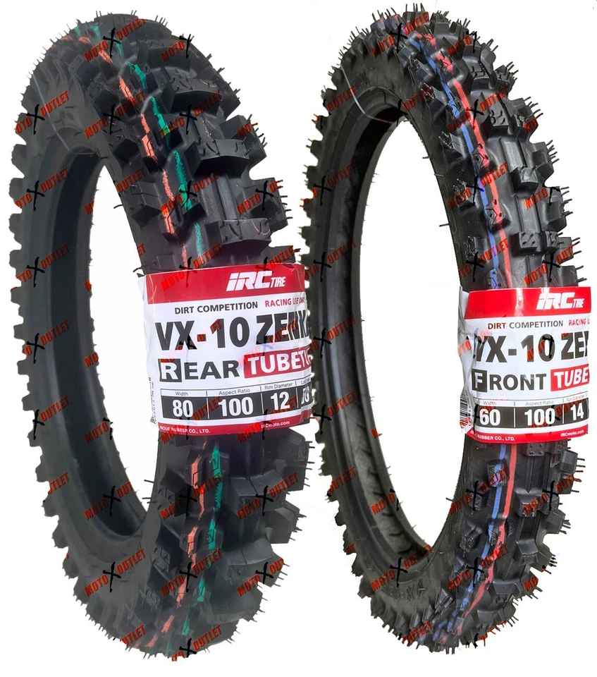 Juego de tubos de neumáticos delanteros traseros IRC 60/100-14 80/100-12 VX-10 110 CRF KLX Foto 2 de 4