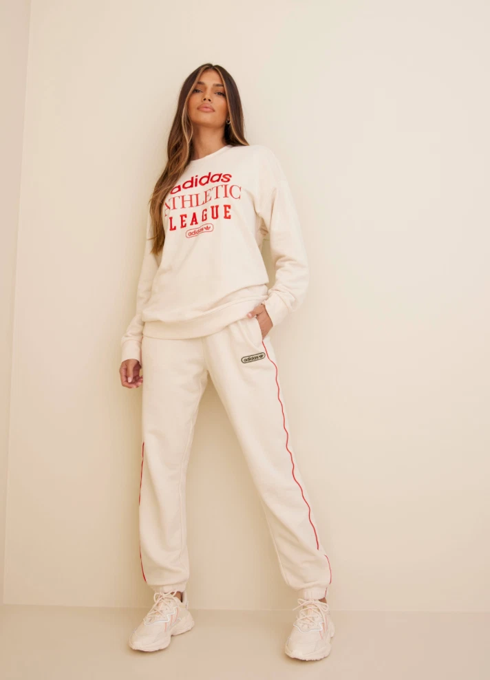 OFF WHITE Felpa girocollo Adidas Originals $60 da donna retrò di lusso nuova con etichette taglia M (HL0048)