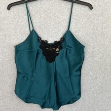 Victorias Secret 100 Silk  Lace Camisole Jewel Tone M Lingerie Top Nightie Y2K