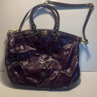 Coach Madison Lindsey Purple Diagonal Pleated Patent Leather
