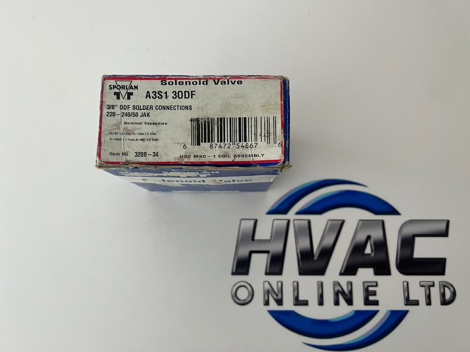 SPORLAN A3S1 30DF 3/8"" ODF refrigeration Solenoid Valve with 220-240v coil.