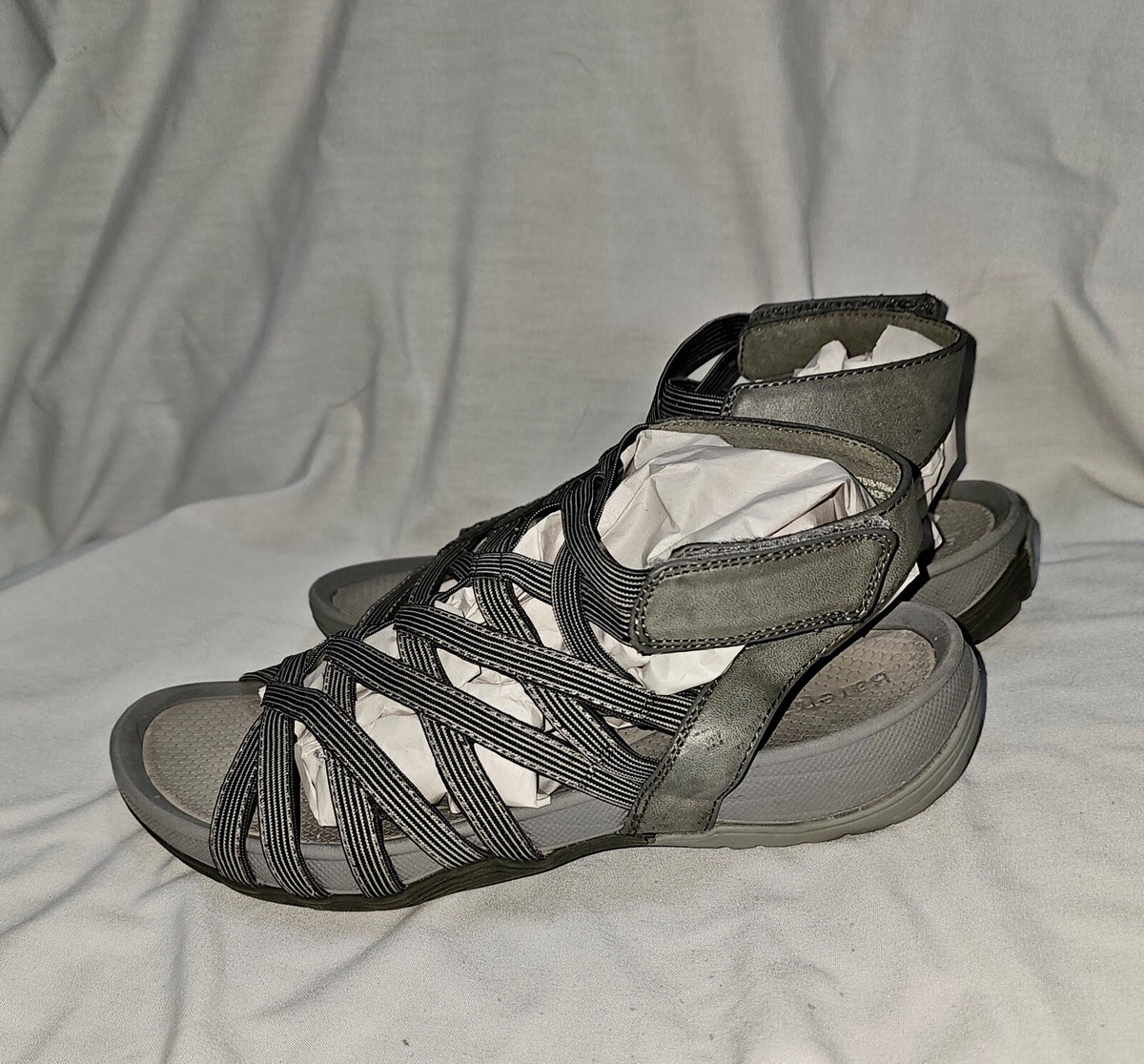 BareTraps Sammie Sandals Open Toe Gladiator Grey Fabric Flats