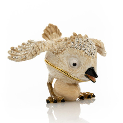 Keren Kopal Beige Bird with Egg  Trinket Box Decorated with Austrian Crystals