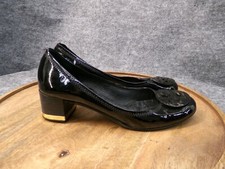 Tory Burch Amy Patent Leather Block Heel Pumps Black Gold Trim Logo Size 9 M